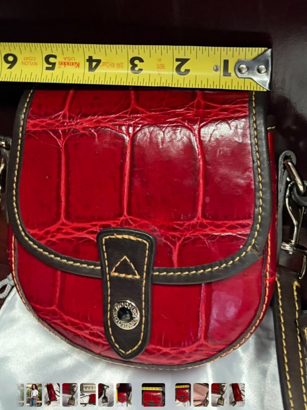 Vintage Dooney & Bourke Croc Embossed RED Leather Mini Crossbody - Rare - Picture 13 of 13